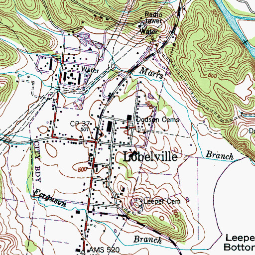 Topographic Map of Dodson Cemeteries, TN