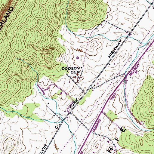 Topographic Map of Dodson Cemetery, TN