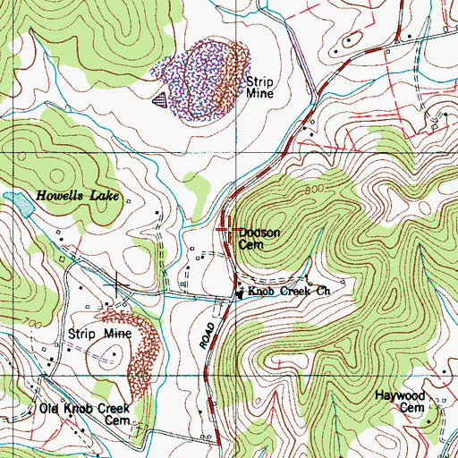 Topographic Map of Dodson Cemetery, TN
