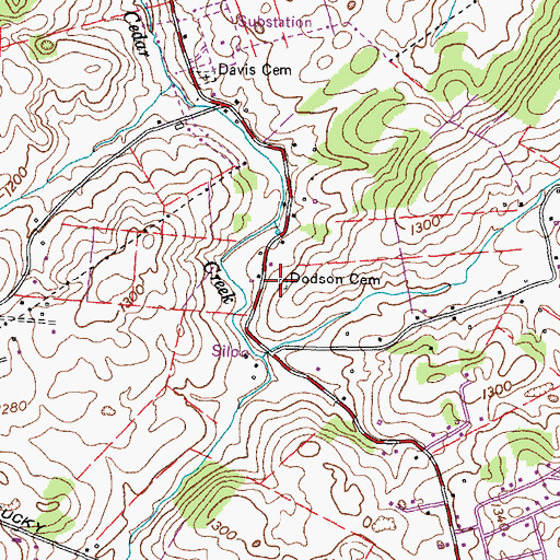 Topographic Map of Dodson Cemetery, TN