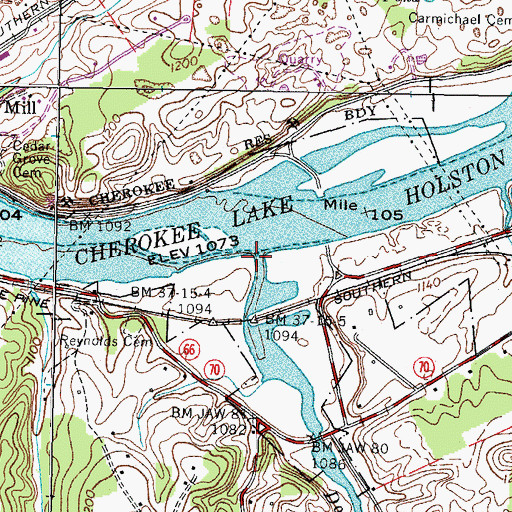Topographic Map of Dodson Creek, TN