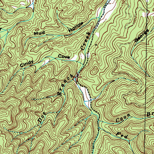 Topographic Map of Doe Branch, TN