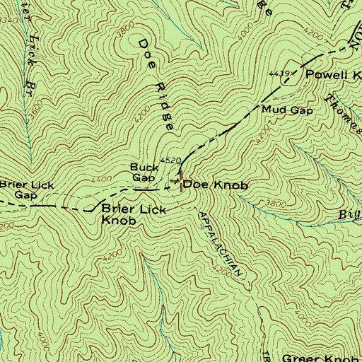 Topographic Map of Doe Knob, NC