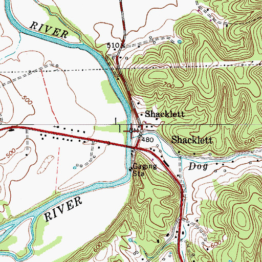 Topographic Map of Dog Creek, TN