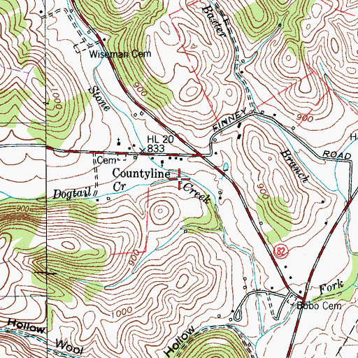 Topographic Map of Dogtail Creek, TN