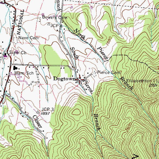 Topographic Map of Dogtown, TN