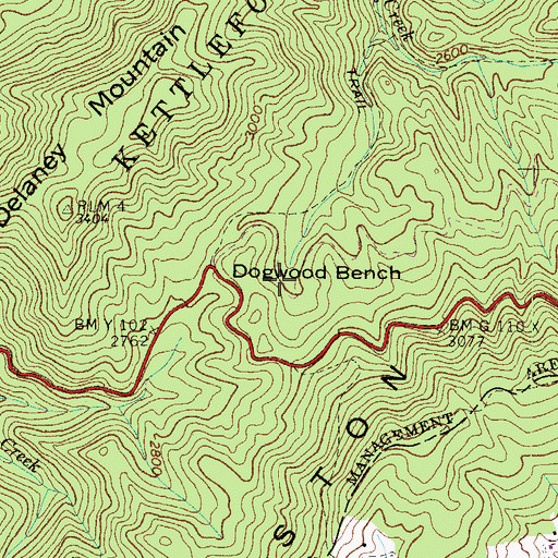 Topographic Map of Dogwood Bench, TN