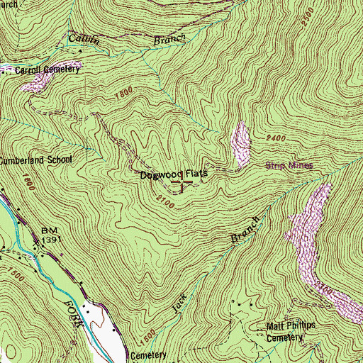Topographic Map of Dogwood Flats, TN