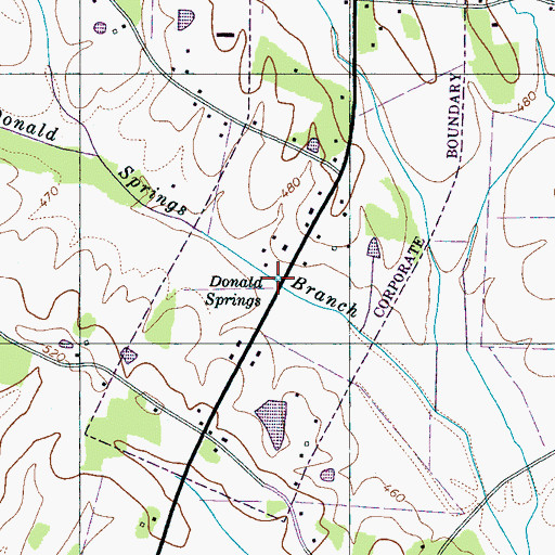 Topographic Map of Donald Springs, TN