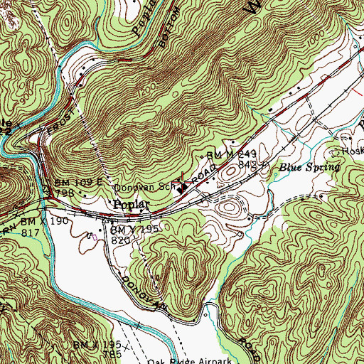 Topographic Map of Donovan School, TN