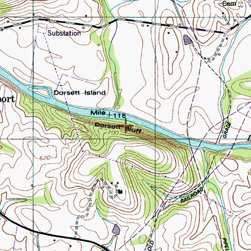 Topographic Map of Dorsett Bluff, TN