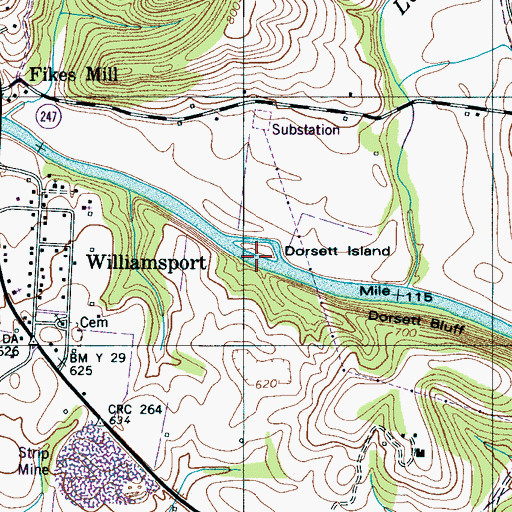 Topographic Map of Dorsett Island, TN