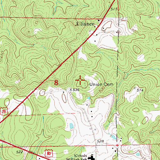 Topographic Map of Union Cemetery, AL