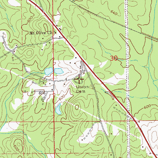 Topographic Map of Union Cemetery, AL