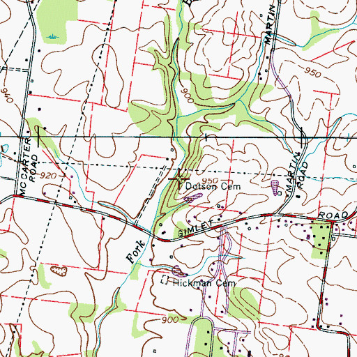 Topographic Map of Dotson Cemetery, TN