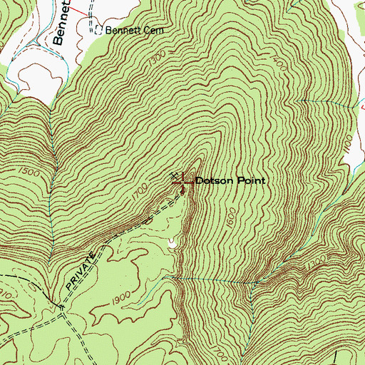Topographic Map of Dotson Point, TN