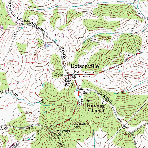 Topographic Map of Dotsonville, TN