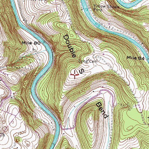 Topographic Map of Double S Bend, TN