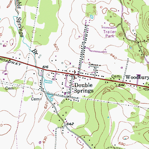 Topographic Map of Double Springs, TN