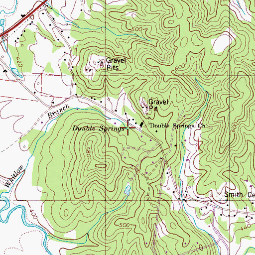 Topographic Map of Double Springs, TN