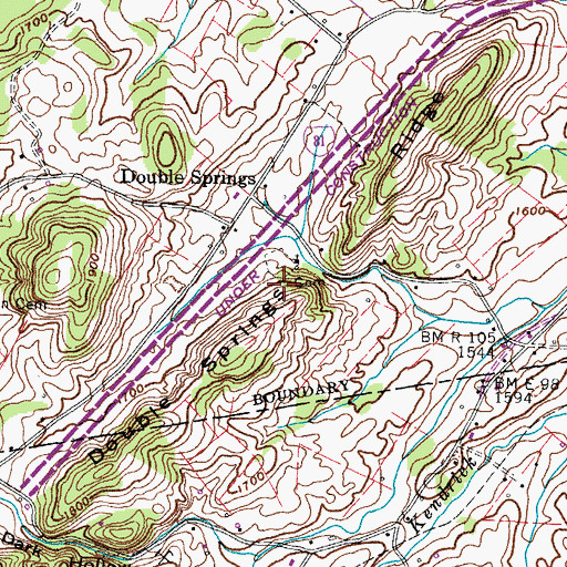 Topographic Map of Double Springs Ridge, TN