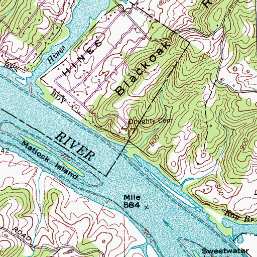 Topographic Map of Doughty Cemetery, TN