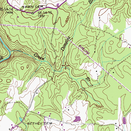 Topographic Map of Douglas Branch, TN