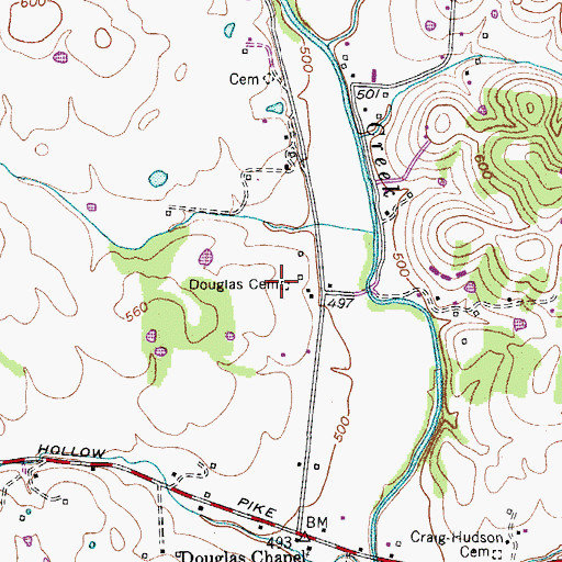 Topographic Map of Douglas Cemetery, TN