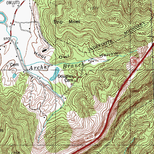 Topographic Map of Douglas Cemetery, TN