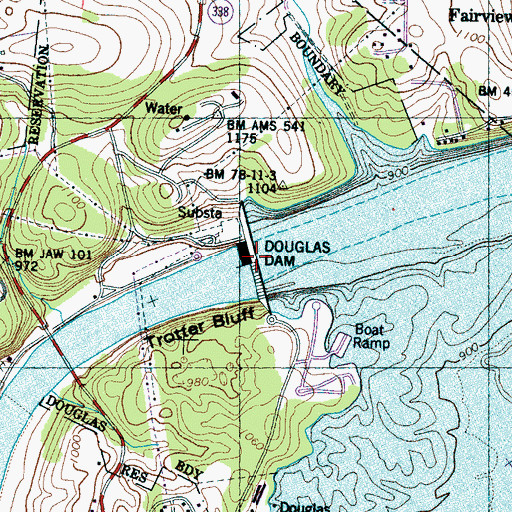 Topographic Map of Douglas Dam, TN