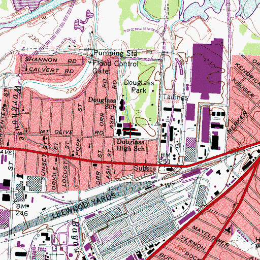Topographic Map of Douglass High School, TN