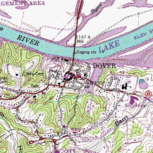 Topographic Map of Dover, TN