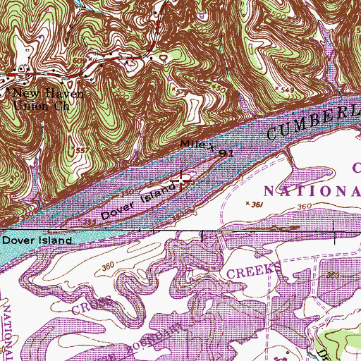 Topographic Map of Dover Island, TN