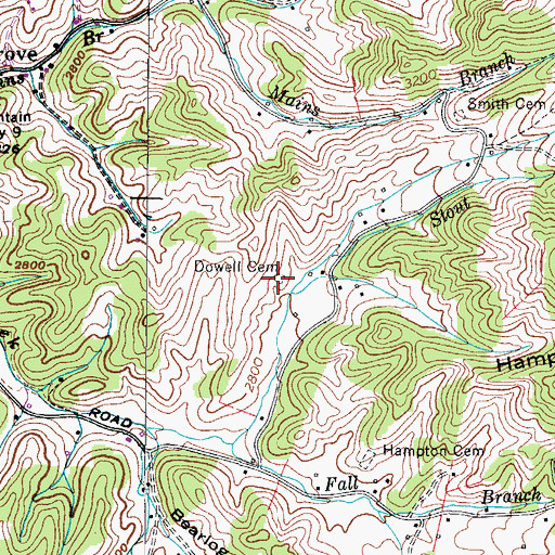 Topographic Map of Dowell Cemetery, TN