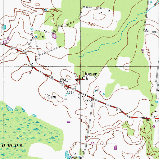 Topographic Map of Dozier Church, TN