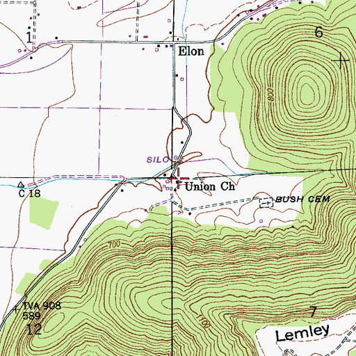 Topographic Map of Union Church, AL