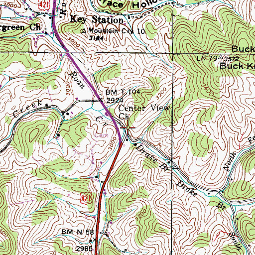 Topographic Map of Drake Branch, TN