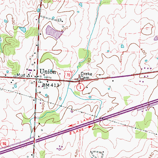 Topographic Map of Drake Cemetery, TN