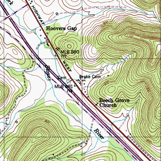 Topographic Map of Drake Cemetery, TN