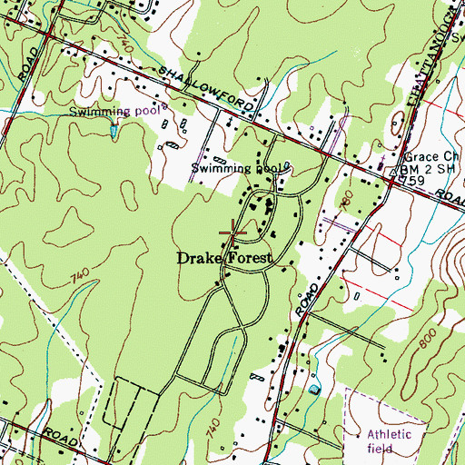 Topographic Map of Drake Forest, TN