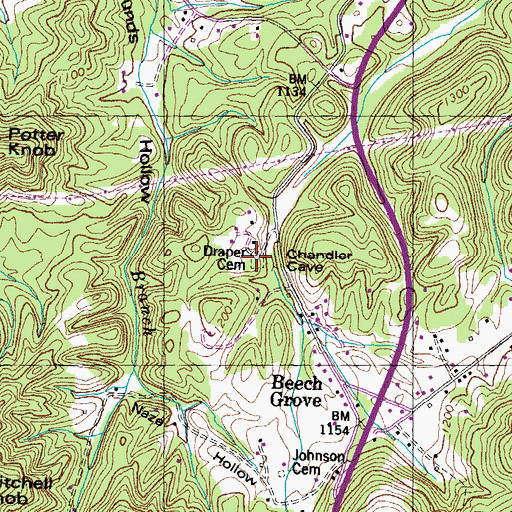 Topographic Map of Draper Cemetery, TN