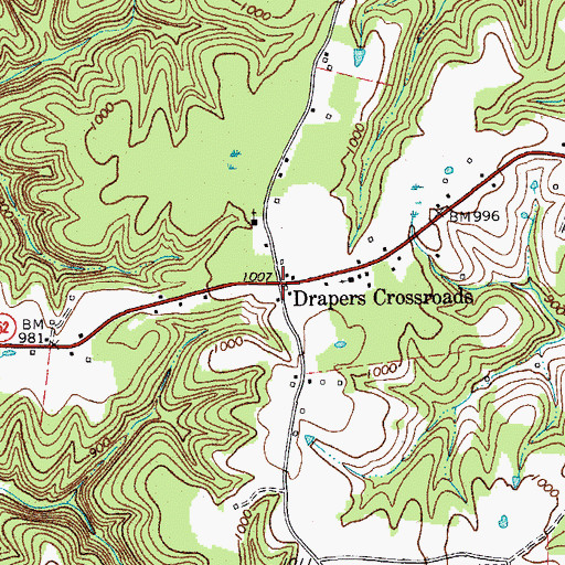 Topographic Map of Drapers Crossroads, TN