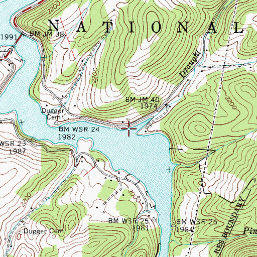 Topographic Map of Draught Creek, TN