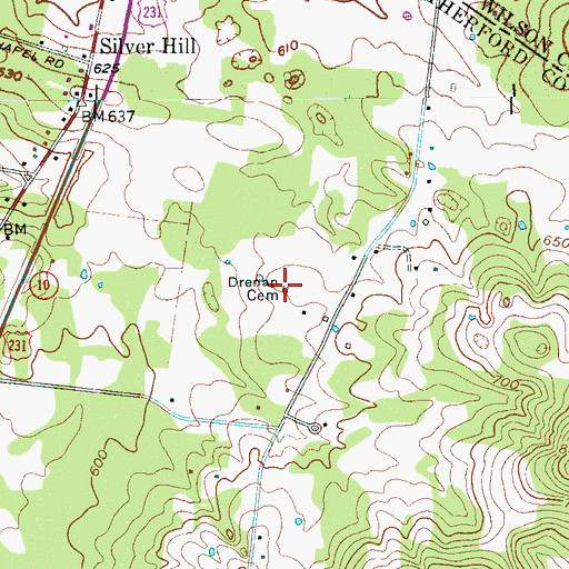 Topographic Map of Drenan Cemetery, TN