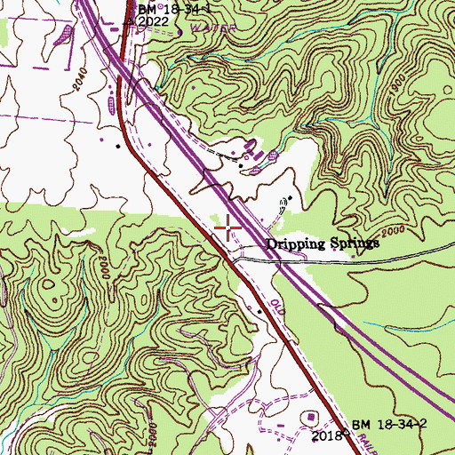 Topographic Map of Dripping Springs, TN