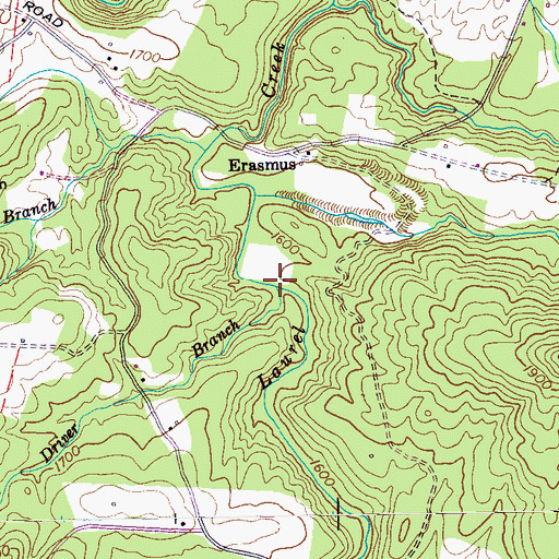 Topographic Map of Driver Branch, TN