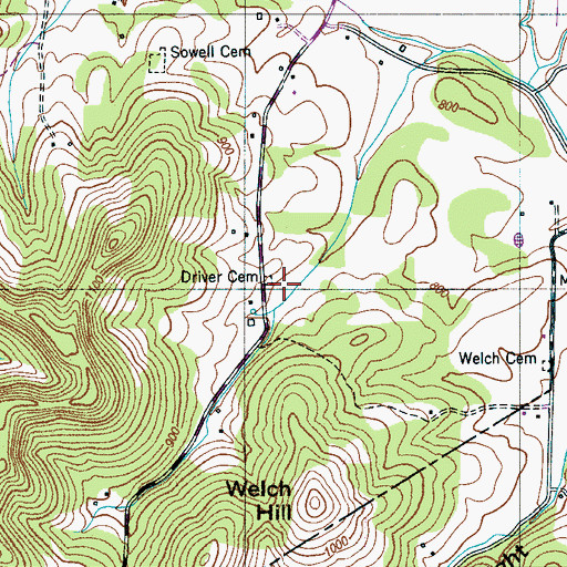 Topographic Map of Driver Cemetery, TN