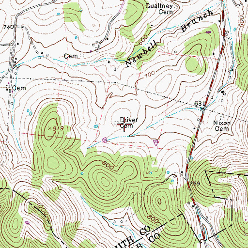 Topographic Map of Driver Cemetery, TN