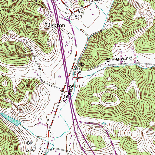 Topographic Map of Druard Hollow, TN