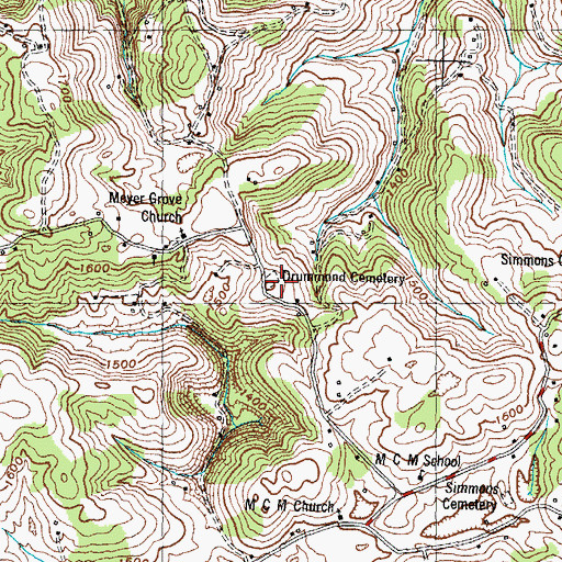 Topographic Map of Drummond Cemetery, TN